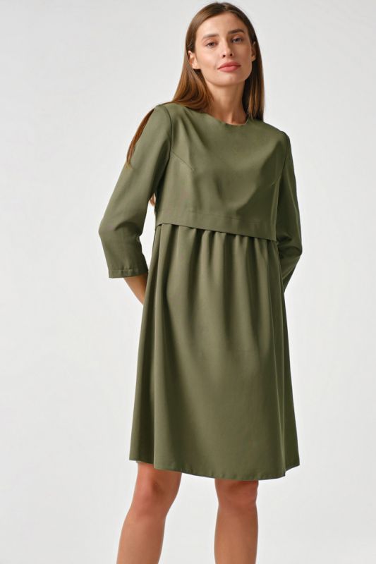 Loose casual dress with gathering at the waist dusty green