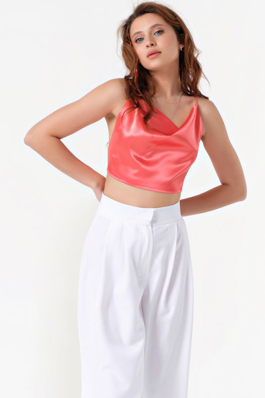 Coral satin halter top ONE SIZE