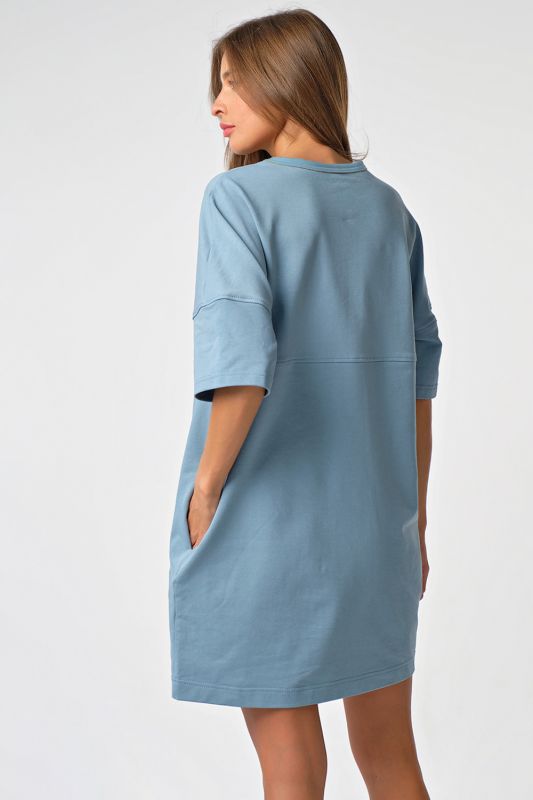 Oversize T-shirt dress made of knitted fabric blue smoky blue