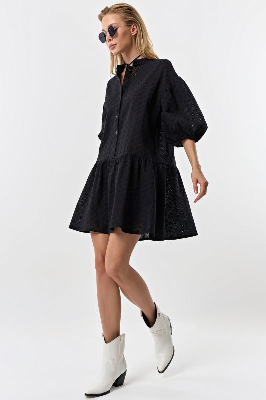 Cotton loose lace summer dress black