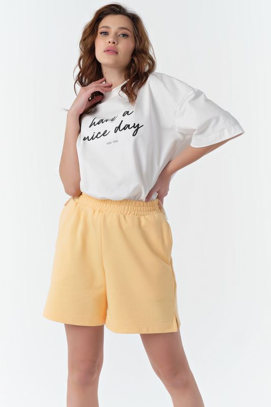 Cotton summer shorts with elastic band made of futer yellow