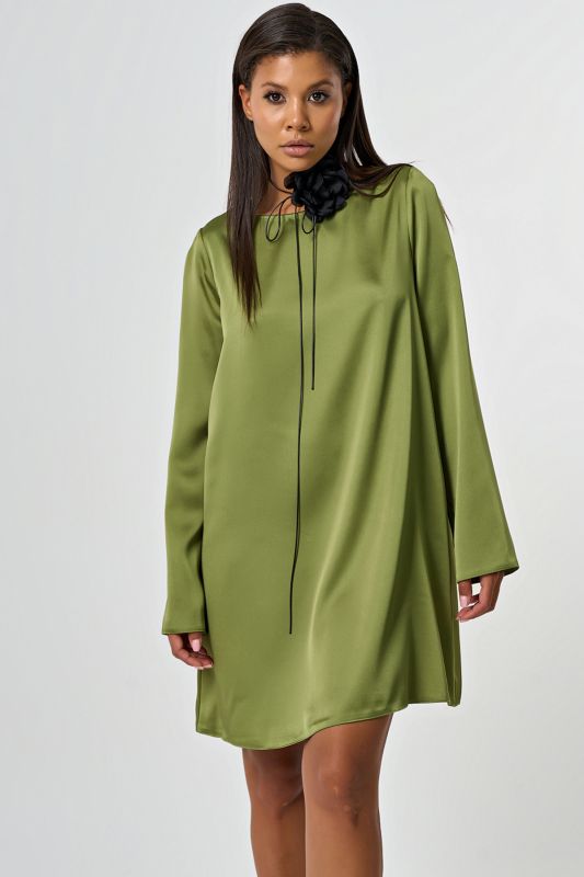 Olive satin sleeve dress