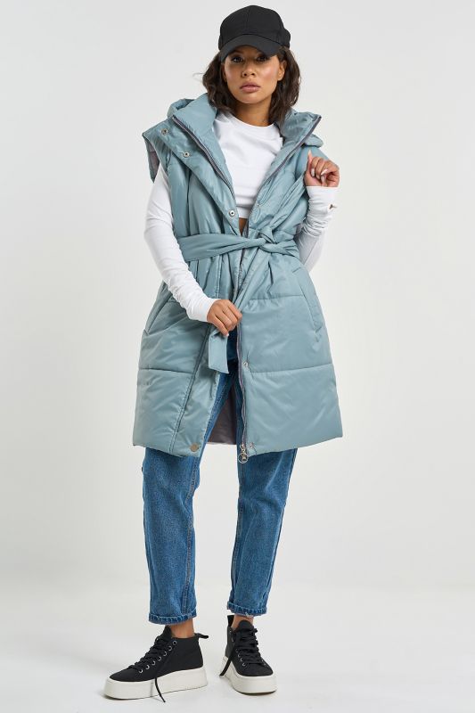 Warming vest with detachable hood gray-blue