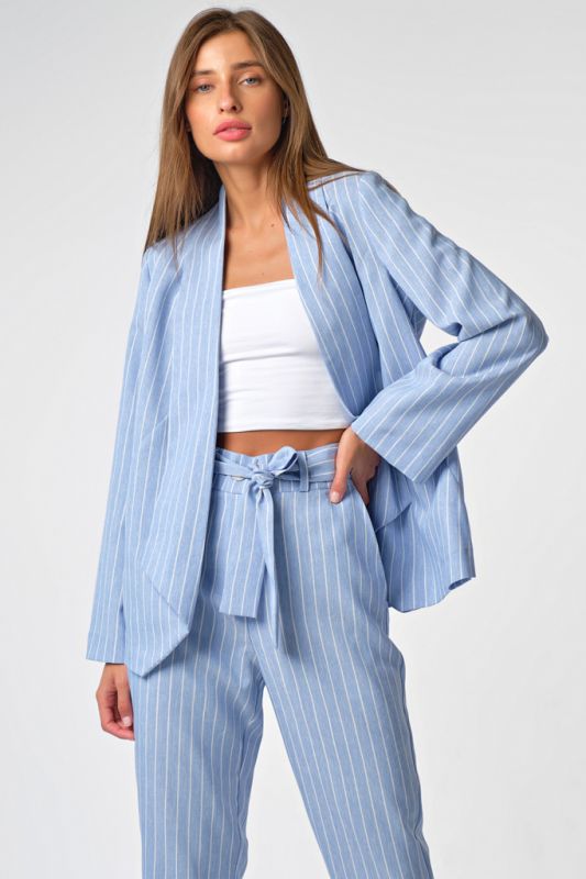 Long straight striped summer jacket in blue