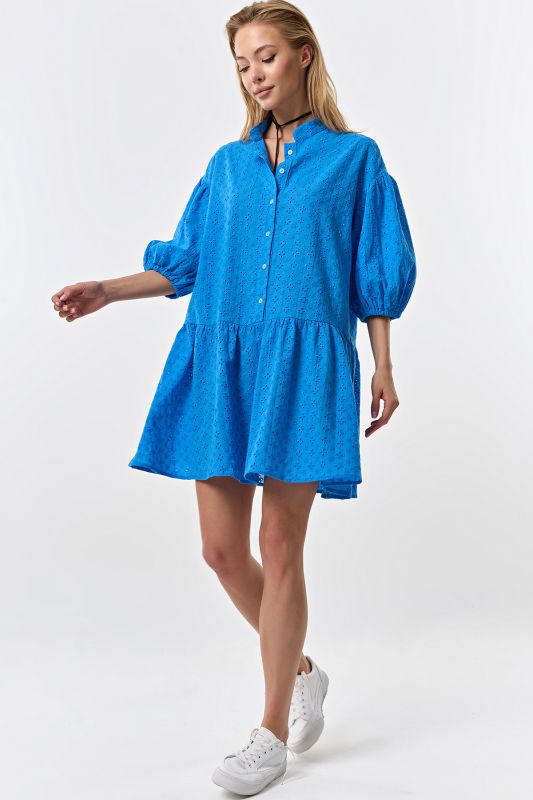 Cotton loose lace summer dress blue