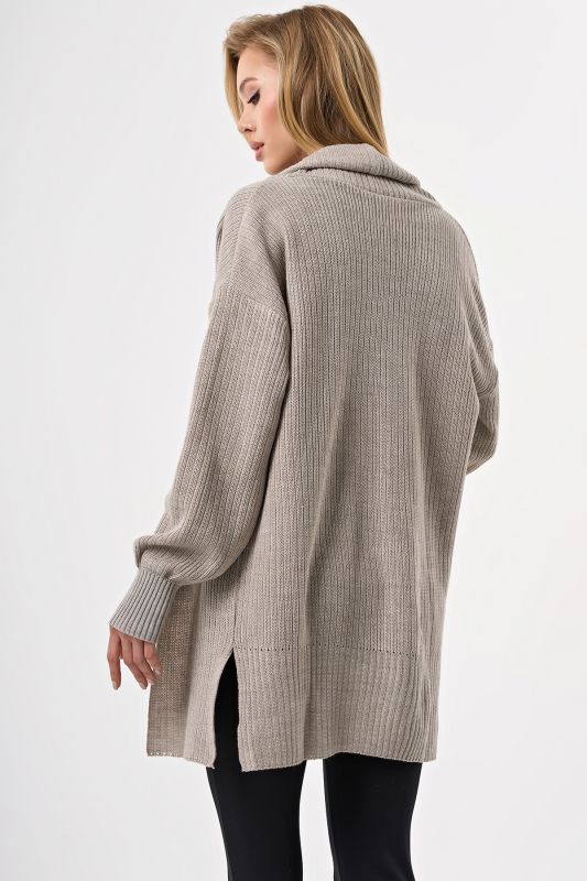 Voluminous cardigan with textured collar melange gray-beige