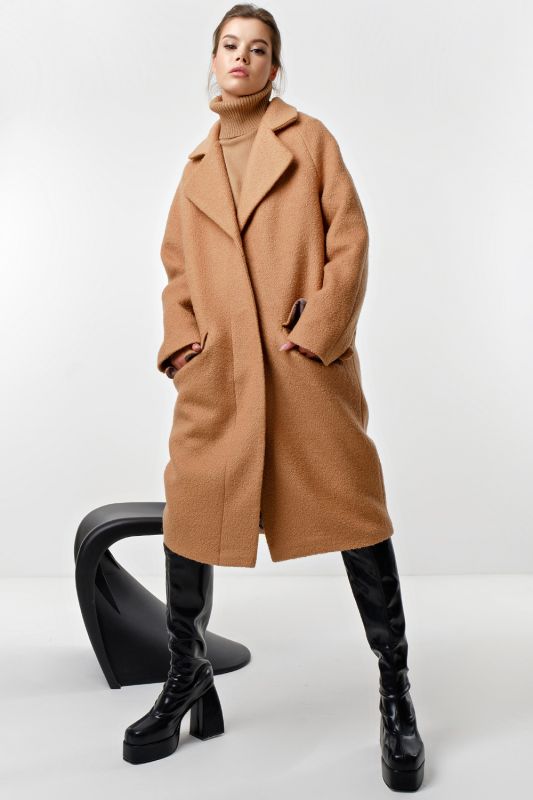 Camel wool long sleeve overcoat