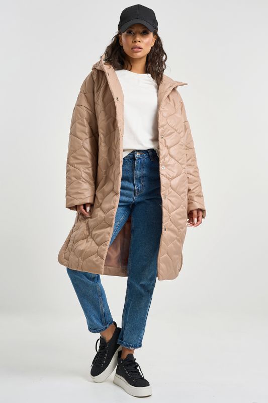 Hooded Quilted Coat Beige