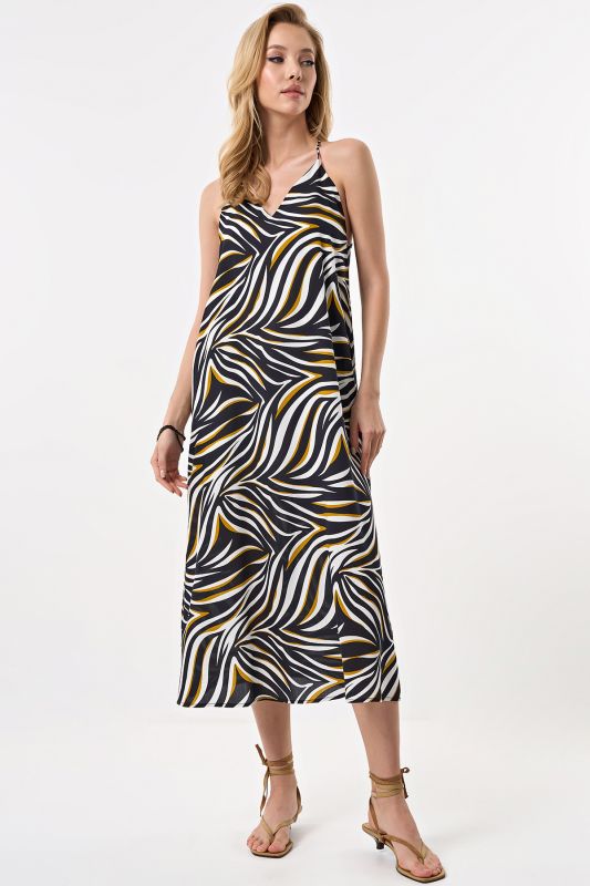 Strappy open-back viscose viscose sarafan with animal print black