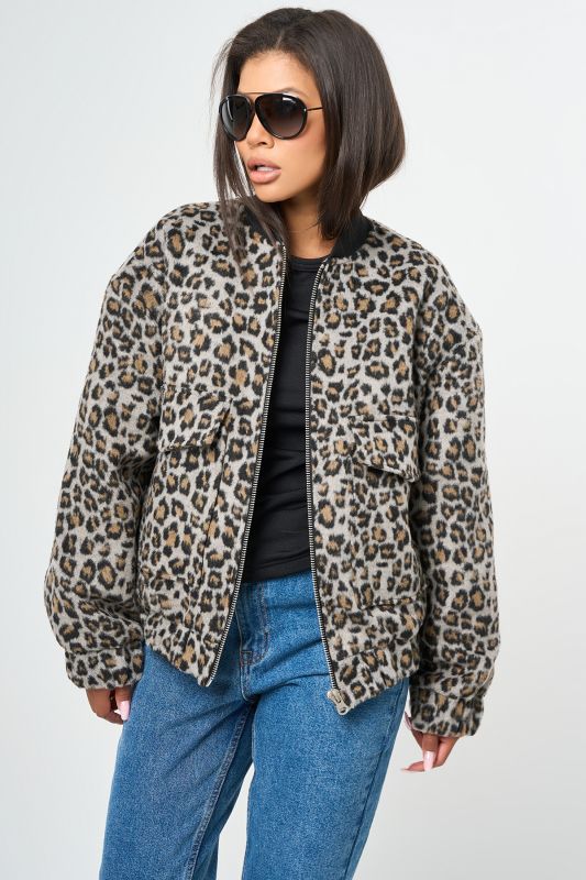 Leopard bomber made of wool overcoat with insulated lining