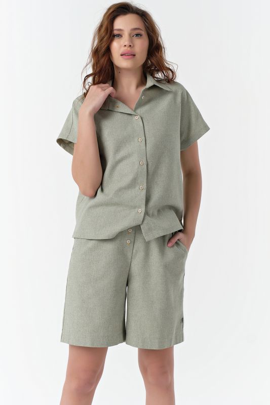 Sage cotton summer suit with shorts