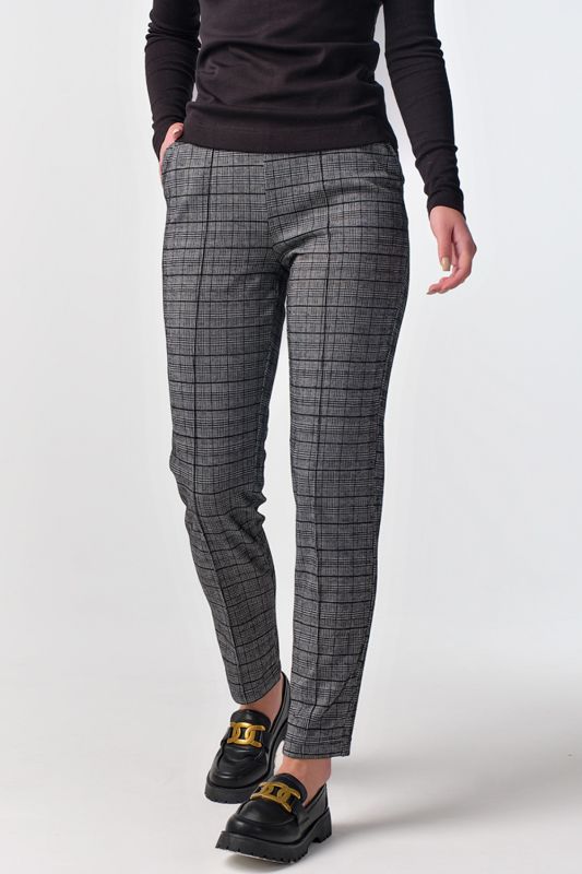 Black and gray plaid classic pants with elastic band at the bottom