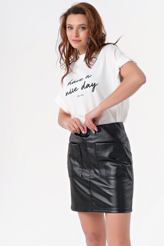 Black Straight Leather Mini Skirt