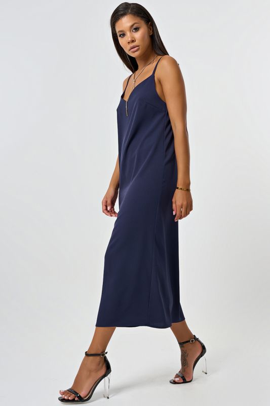 Lingerie-style flowing combination dress in navy blue