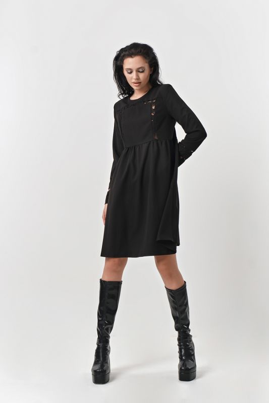 Casual loose long sleeve dress black