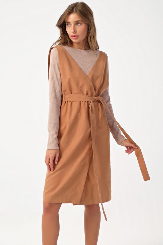 Flared dress for office camel