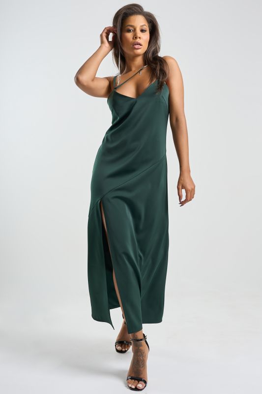 Dark green flowing fabric combination dress