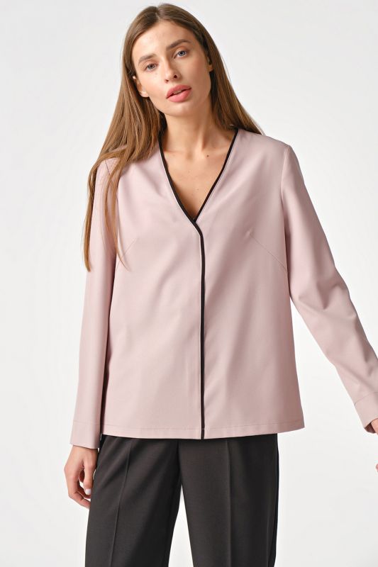 Straight office blouse with v-neck in dusty pink