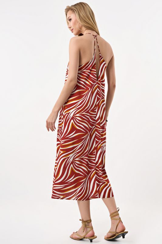 Strappy open back viscose viscose animal terracotta sundress