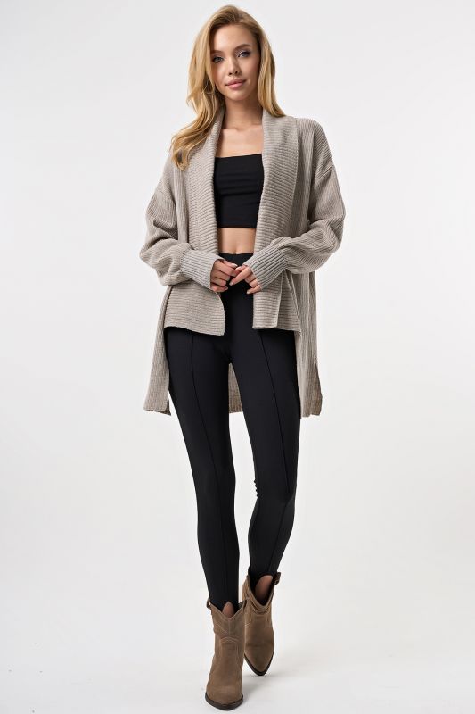 Voluminous cardigan with textured collar melange gray-beige