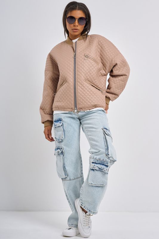 Short bomber made of quilted jacket fabric beige