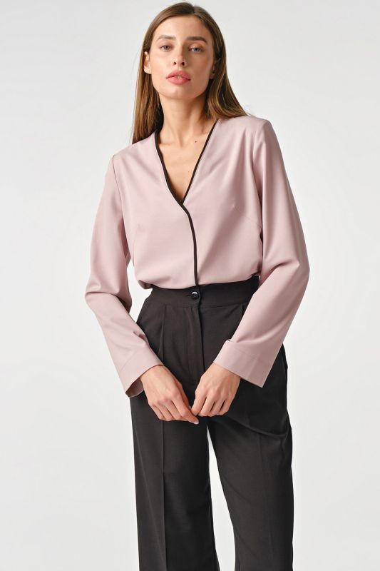 Straight office blouse with v-neck in dusty pink