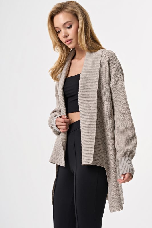 Voluminous cardigan with textured collar melange gray-beige