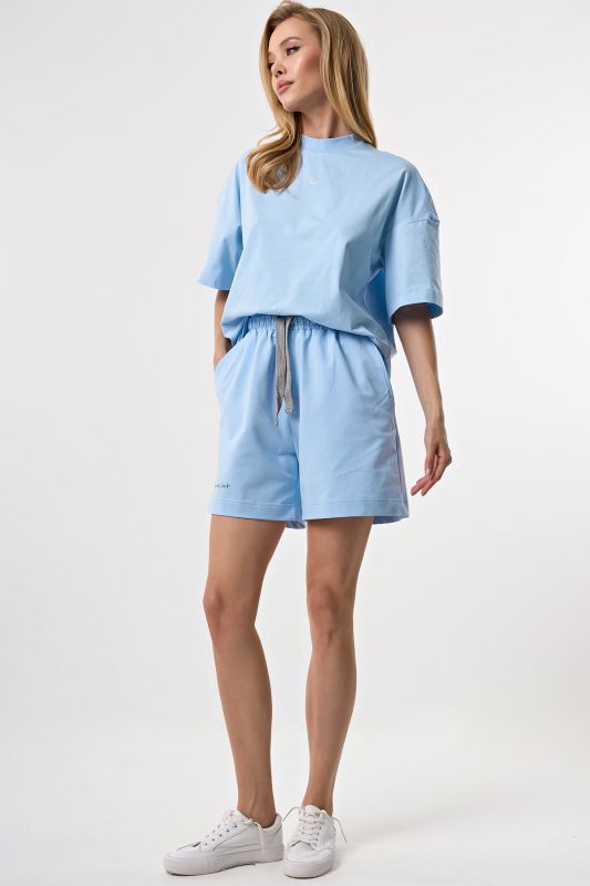 Summer sporty oversize suit with cotton shorts in blue