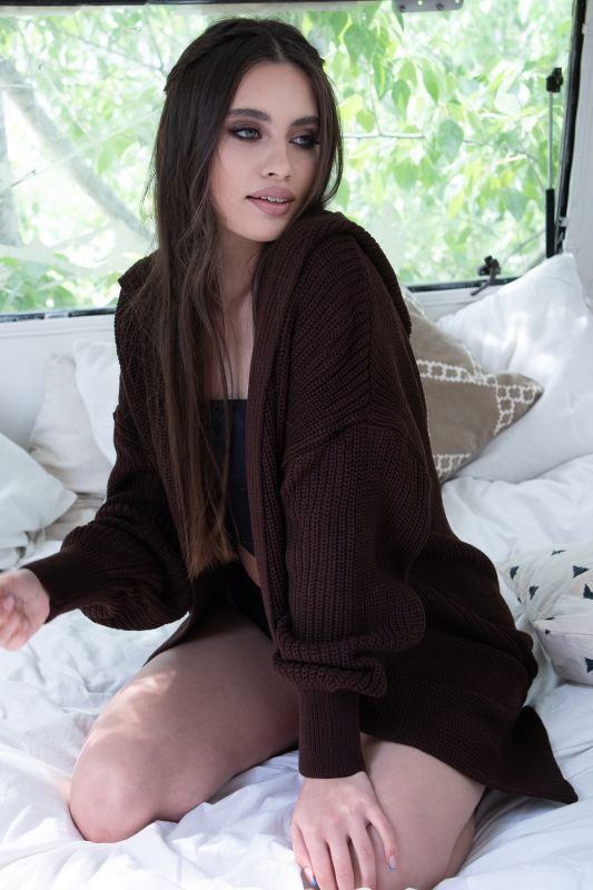 Chocolate Hooded Knitted Cardigan