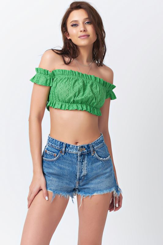 Cotton summer cropped top in green