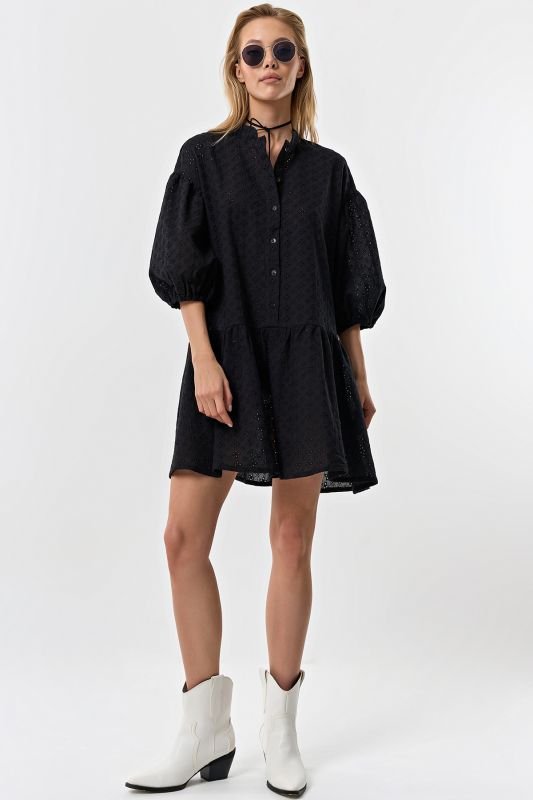 Cotton loose lace summer dress black