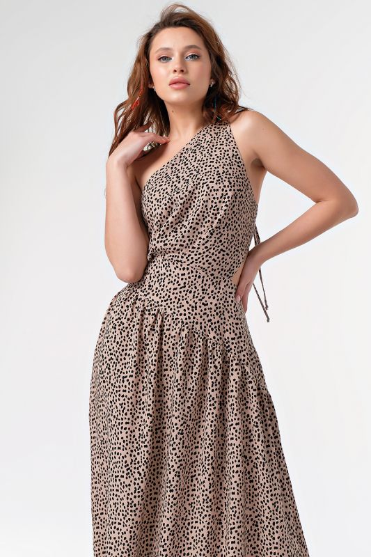 Beige printed viscose summer maxi dress with open back