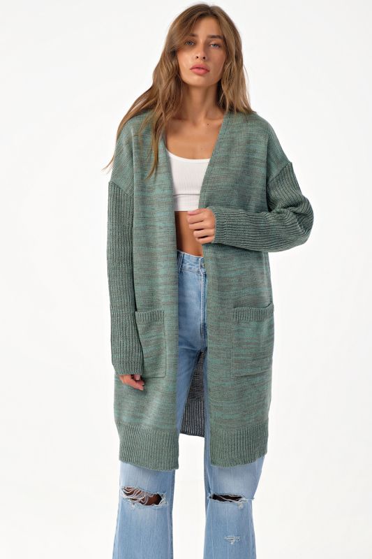 Oversize knitted cardigan with pockets gray-green