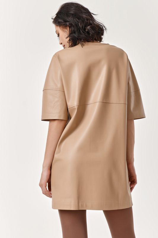 Beige eco leather T-shirt dress