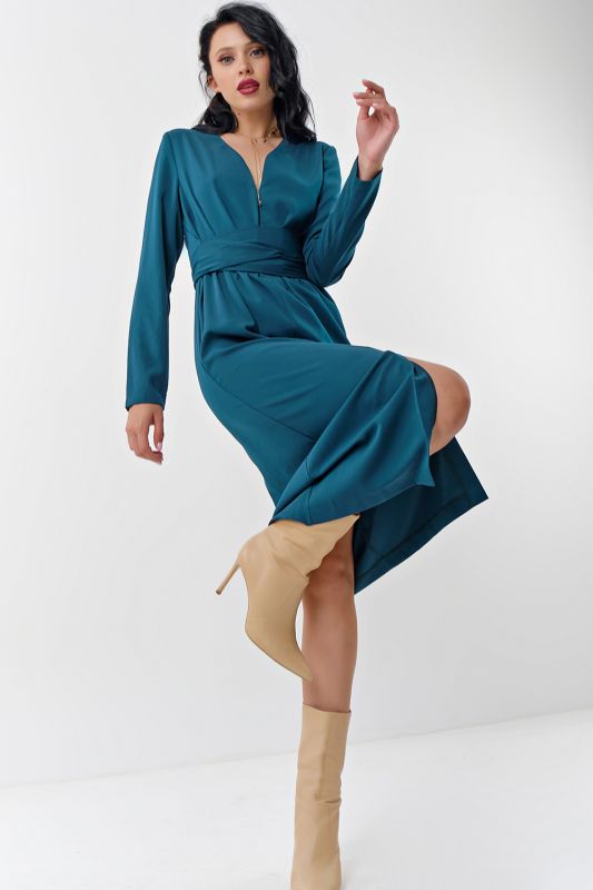 Casual long sleeve midi dress in turquoise