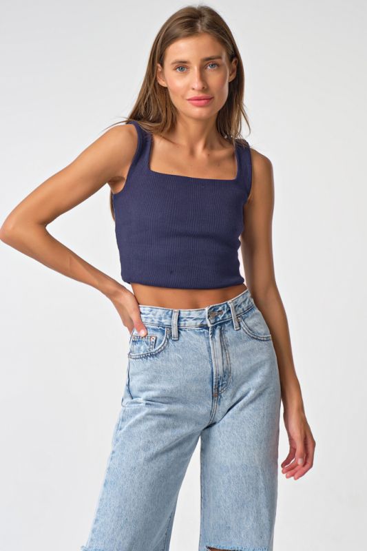 Cropped knit top with straps navy blue