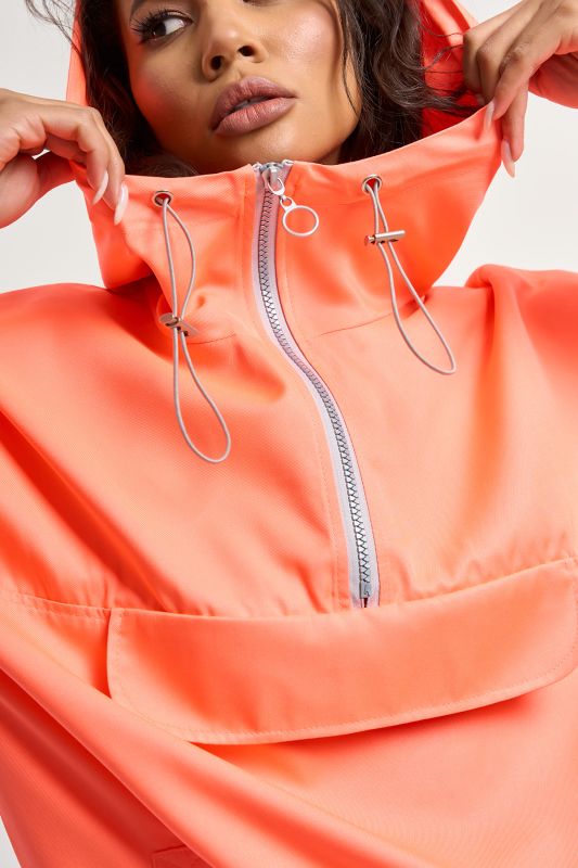 Lightweight hooded windbreaker in neon orange