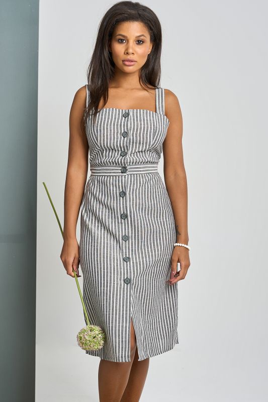 Button front open-back striped sundress on gray