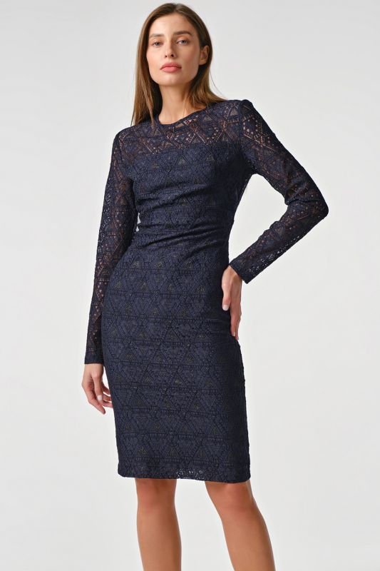 Dress lace tight short dress with sleeves dark blue