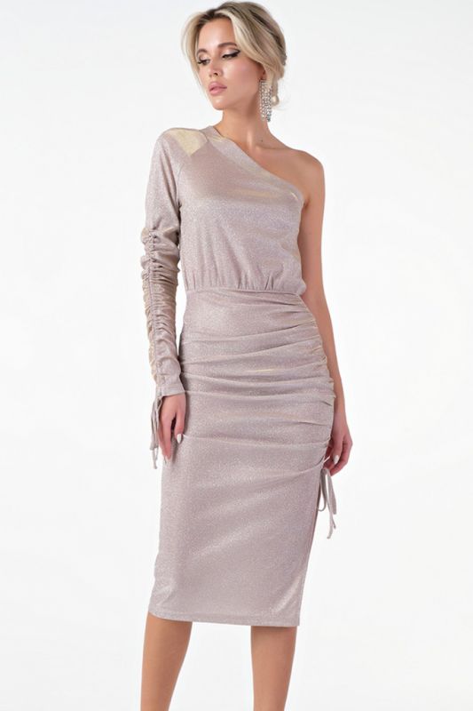 Semi-fitted silhouette dress of knitted fabric with powder-silver spraying