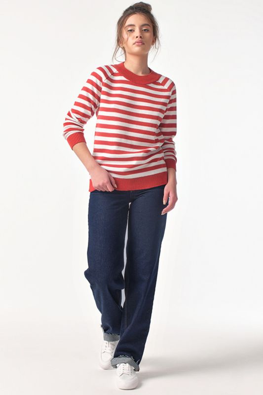 Red terracotta striped loose knit sweater