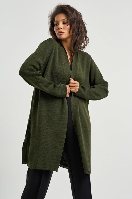 Knitted loose cardigan melange dark olive