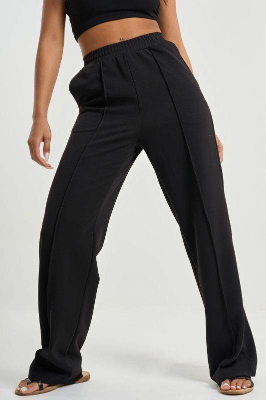 Straight knit pants with elastic band with arrows black