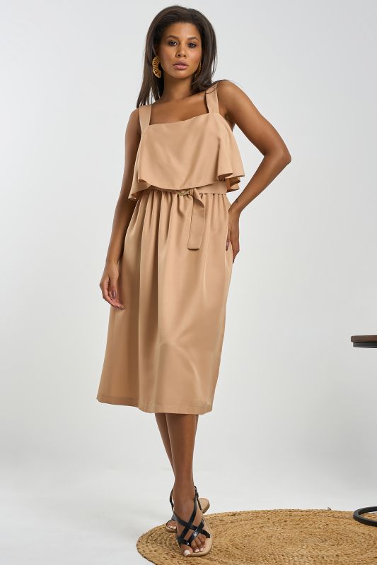 Sandy summer midi dress with flounce on the chest