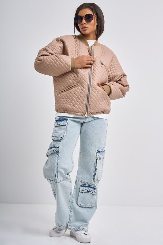 Short bomber made of quilted jacket fabric beige