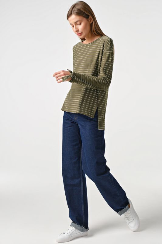 Light cotton sweater with stripes on green