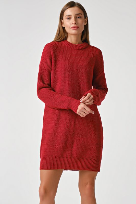 Short wool burgundy knitted dress