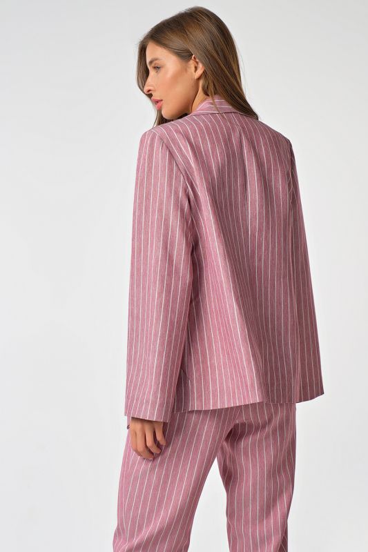 Pink striped long straight summer jacket