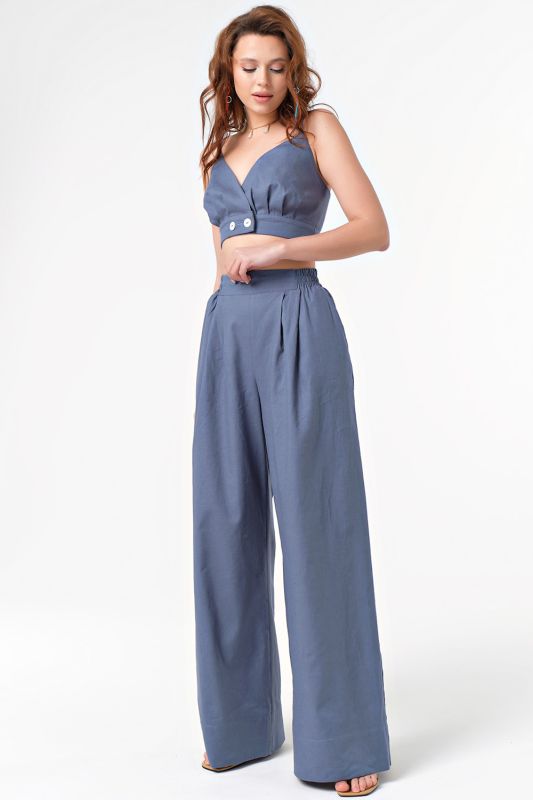 Summer pants suit with linen top blue