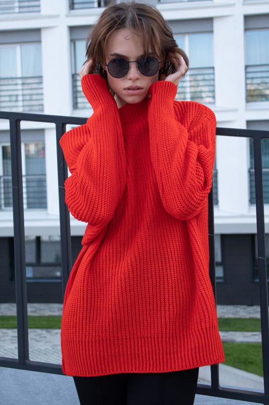 Long Sleeve Oversize Knitted Jumper in scarlet